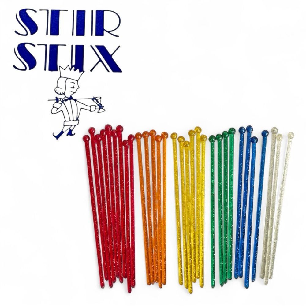 Vintage Multi Color Clear Glitter Swizzle Sticks Stir Stix Cocktail Stirrers